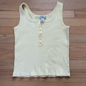 Vintage Dress Barn Butter Yellow Medium Ribbed Henley Tank Top 100% Cotton